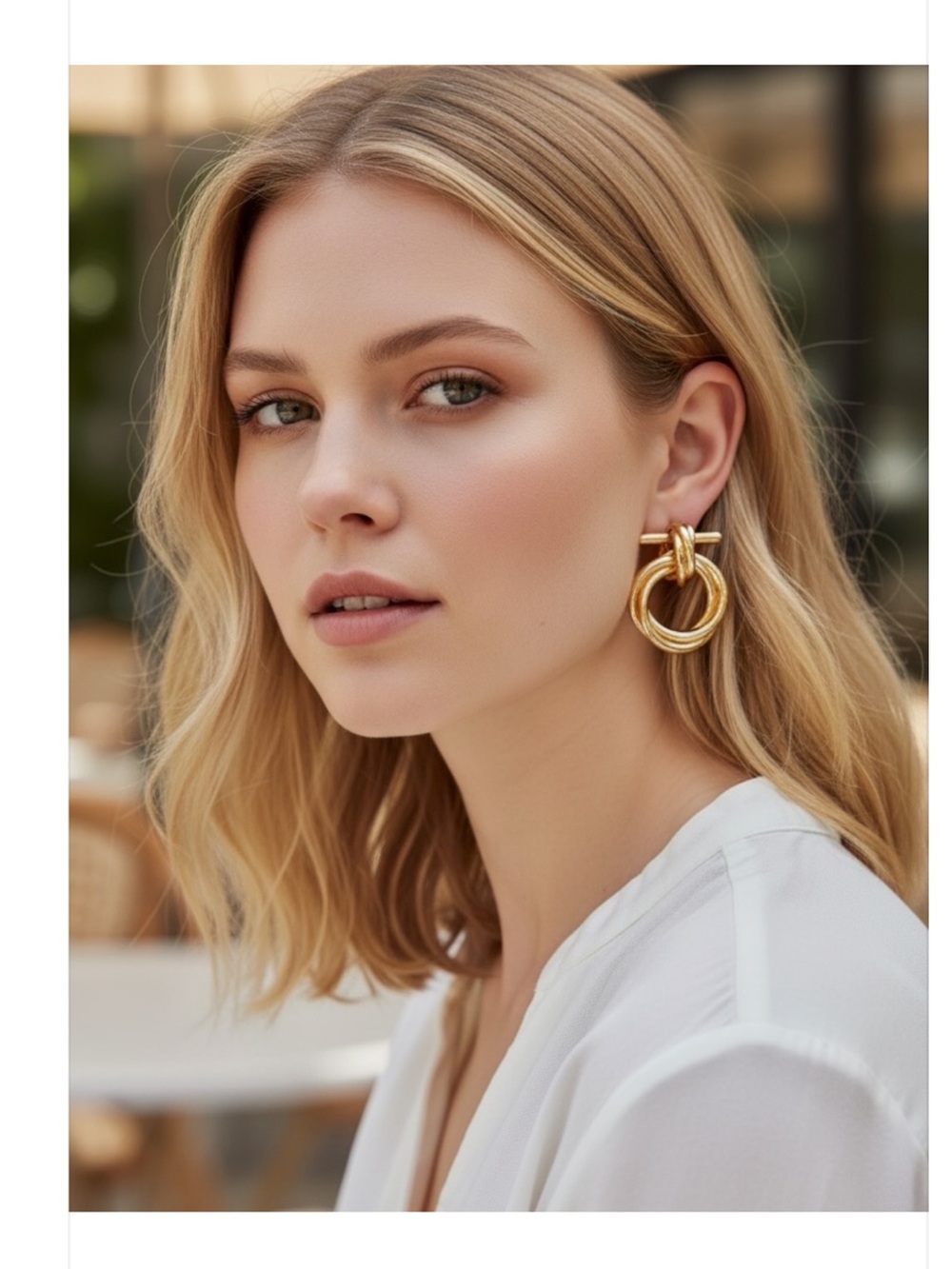 NEW House of Harlow 1960 Gold Drop Earrings Classic Modern Knot Hoop